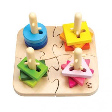 Hape Creative Peg Puzzle (E0411A) - Δημιουργικό Παζλ Με Πολύχρωμα Διαφορετικά Σχήματα & Πασσάλους
