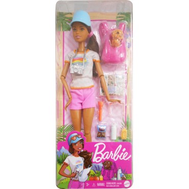 Barbie Hiking Doll Μελαχρινή Κούκλα με Κουταβάκι και Αξεσουάρ για 3+ Ετών