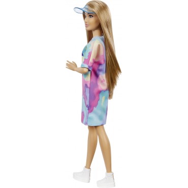 Barbie Fashionistas #159 Petite, with Light Brown Hair Wearing Tie-Dye T-Shirt Dress, White Shoes για 3+ Ετών
