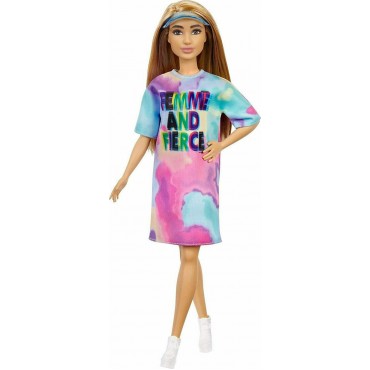 Barbie Fashionistas #159 Petite, with Light Brown Hair Wearing Tie-Dye T-Shirt Dress, White Shoes για 3+ Ετών